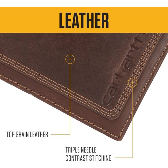 🆕Men Brown Top Grain Leather Passcase Wallet, Contrasting Stitch Detail - Picture 4 of 6